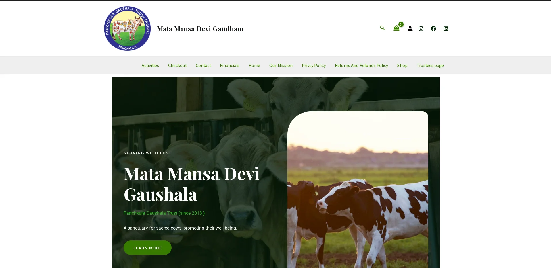 A Cow Sanctuary Website Screenshot